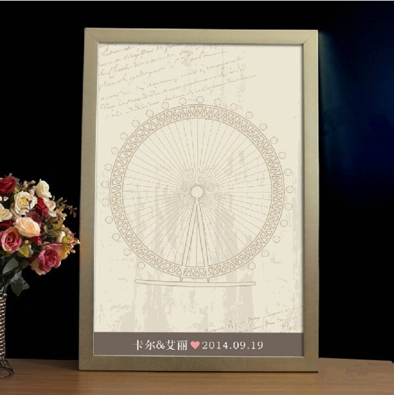 Ferris wheel Wedding Guest Book wedding tree Fingerprint Guest Book Fingerprint tree Thumbprint Poster Wedding Poster hand sketched tree