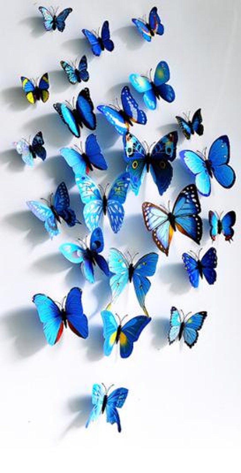 Mixed size blue Stereoscopic Butterflies wall sticker set of 24 pcs butterflies,various sizes 3D butterflies wall decal