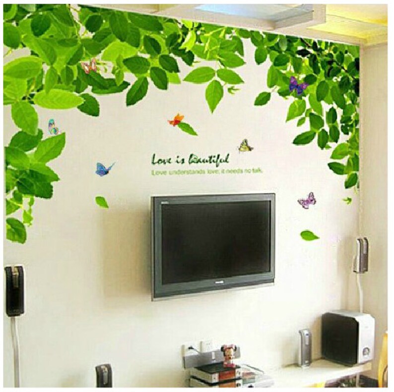 green tree wall decals green leaves vinyl wall decals | etsy