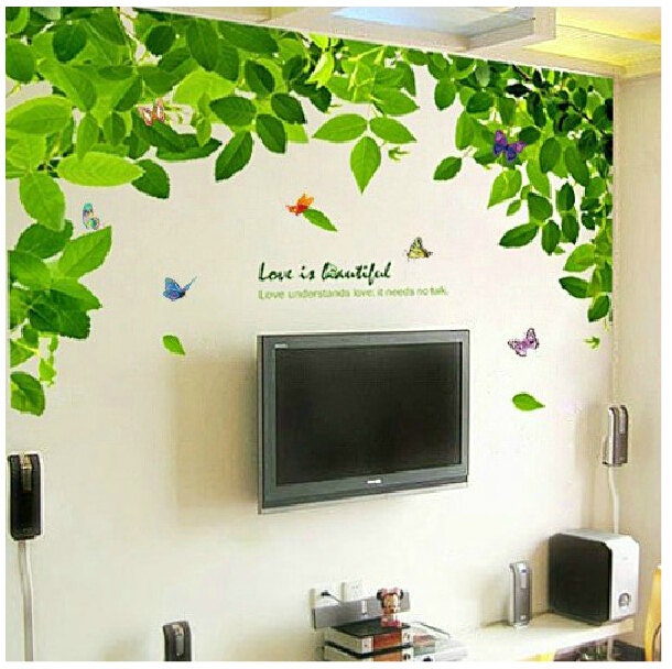 green tree wall decals green leaves vinyl wall decals | etsy
