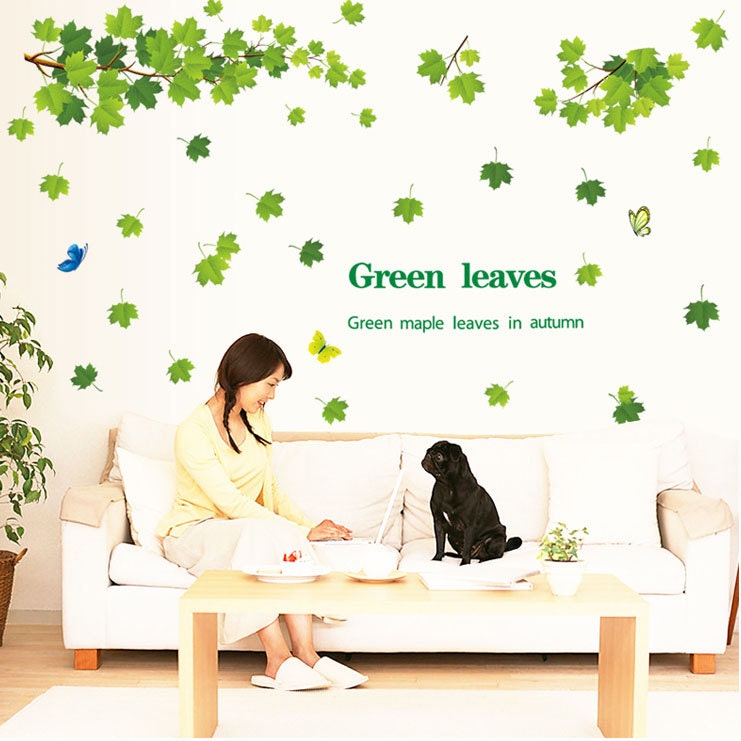 Green maple leaves wall decals leaves vinyl wall decals Etsy