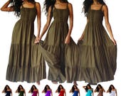 Boho Maxi Dress with lace up bodice - Smocked Tiered Skirt - Sexy Women Fashion - LotusTraders