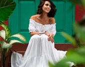 Boho Peasant Dress Maxi - Smocked Waist with Tiered Skirt Plus Size - Made to Order A1003 LotusTraders