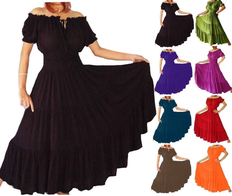 CottageGoth Mexican Dress, Frida Kahlo, Elasticized Waist Tiered Skirt, LotusTraders Made To Order A763 