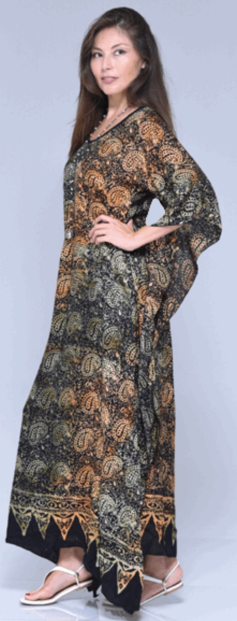 Maxi Boho Dress Caftan Gauzy Batik Figure Flattering | Etsy