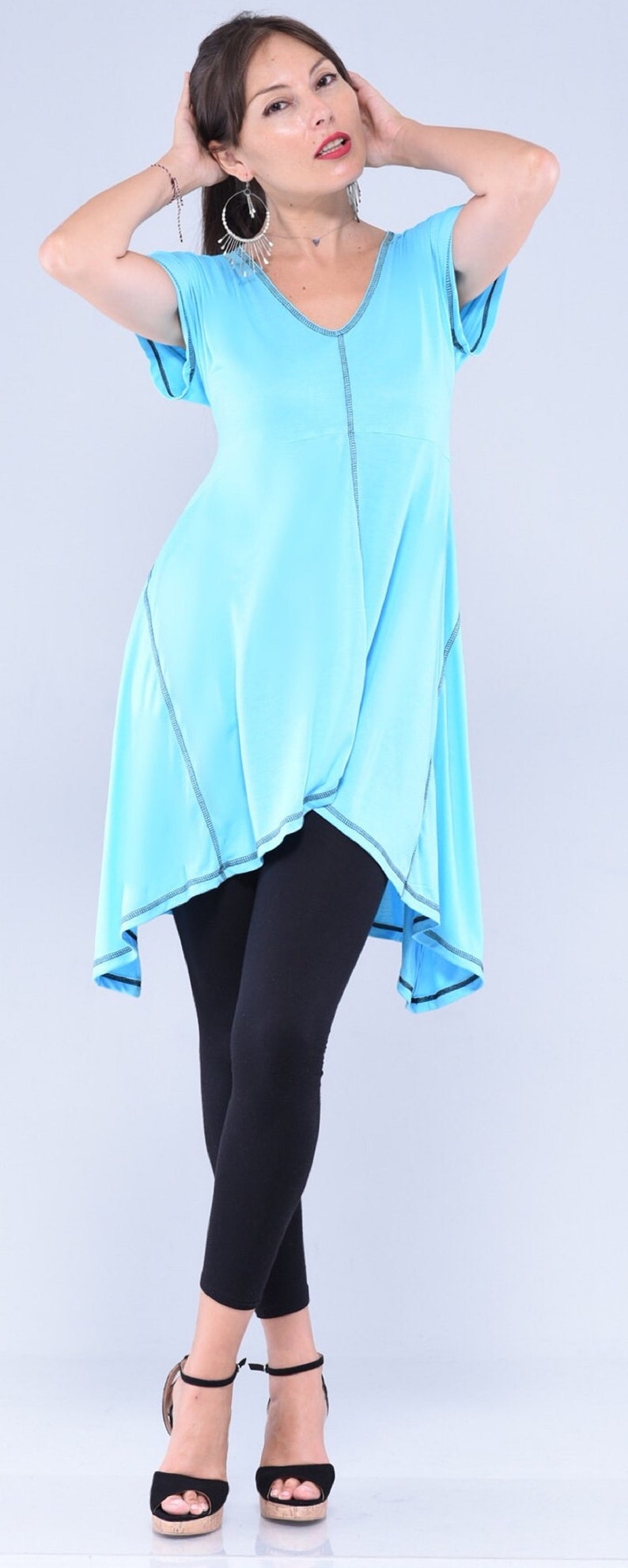 A Line Short Sleeve Stretch Rayon Jersey Hippie Blouse Empire Top Made To Order Z897 LotusTraders