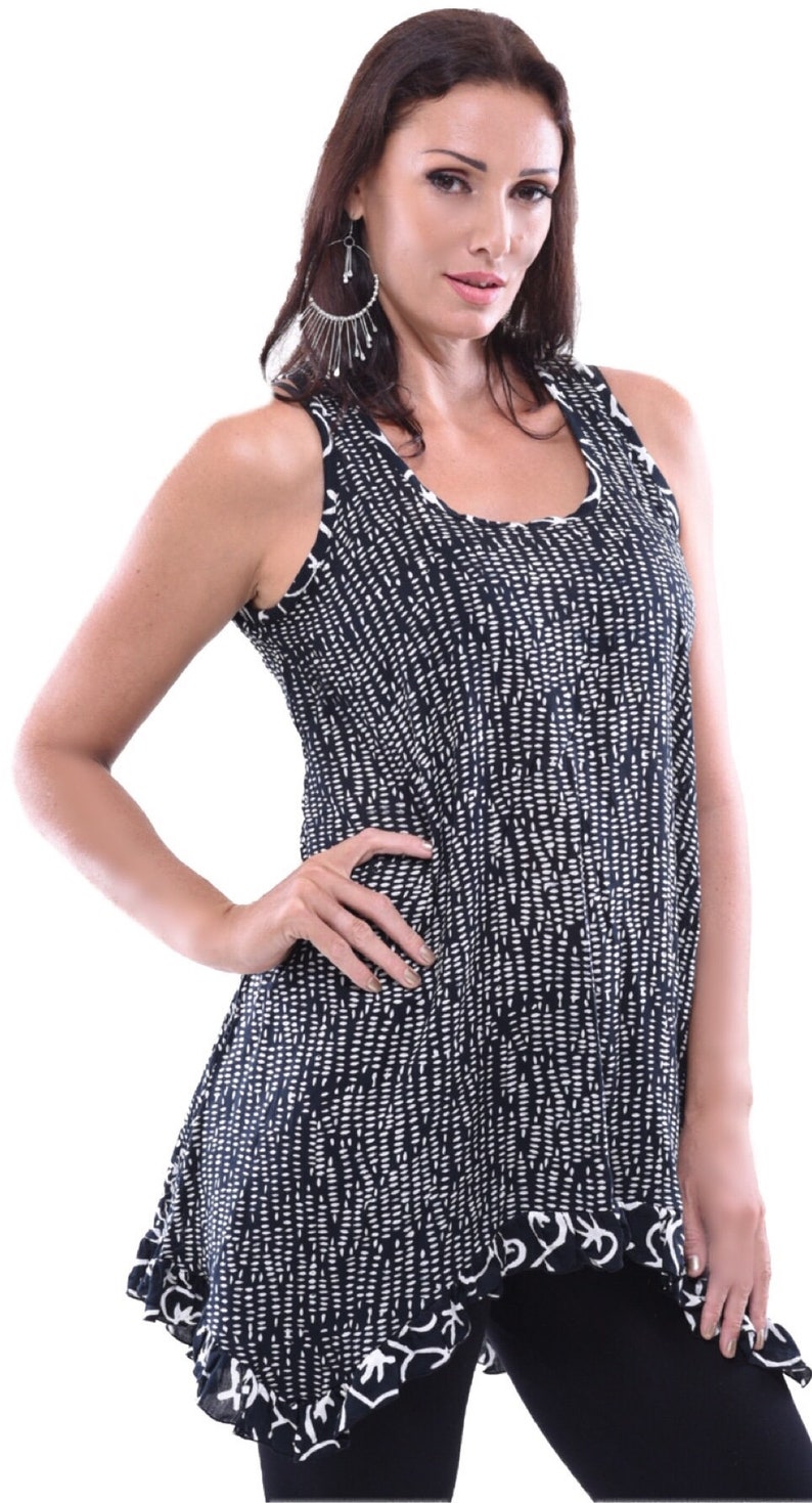 Batik Cami Hippie Tank Top Y632 Made To Order Lotustraders Ruffled A Line Shark Bite Gauzy Scoop Neckline