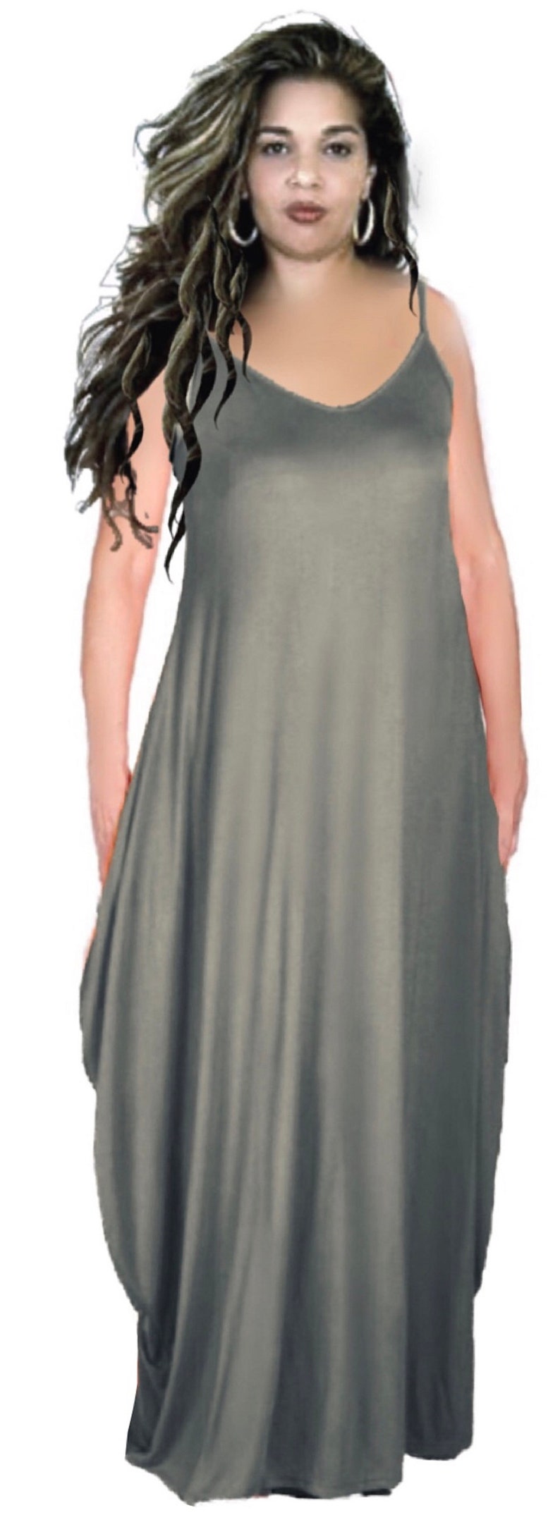 Vintage Maxi slip Dress Plus Size Made To Order W324 LotusTraders Spaghetti Straps Stretch Jersey