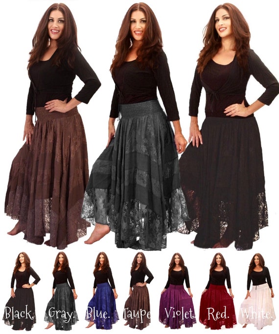 Bohemian Maxi Skirt Smocked Waist Ruffled 3 D Roses Flowers Made To Order W554 Lotustraders