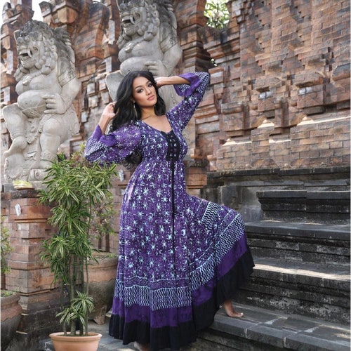 Boho Maxi Dress Batik Empire Line Laced 