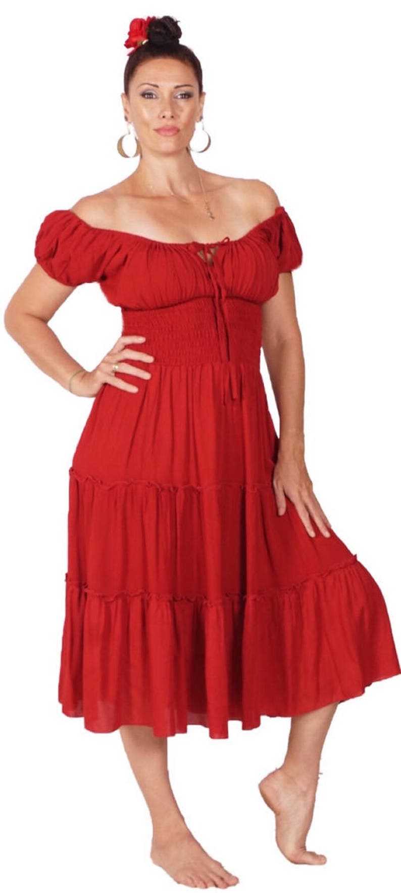 Gypsy Peasant Midi Dress Crinkle Rayon Combination Ligth Etsy