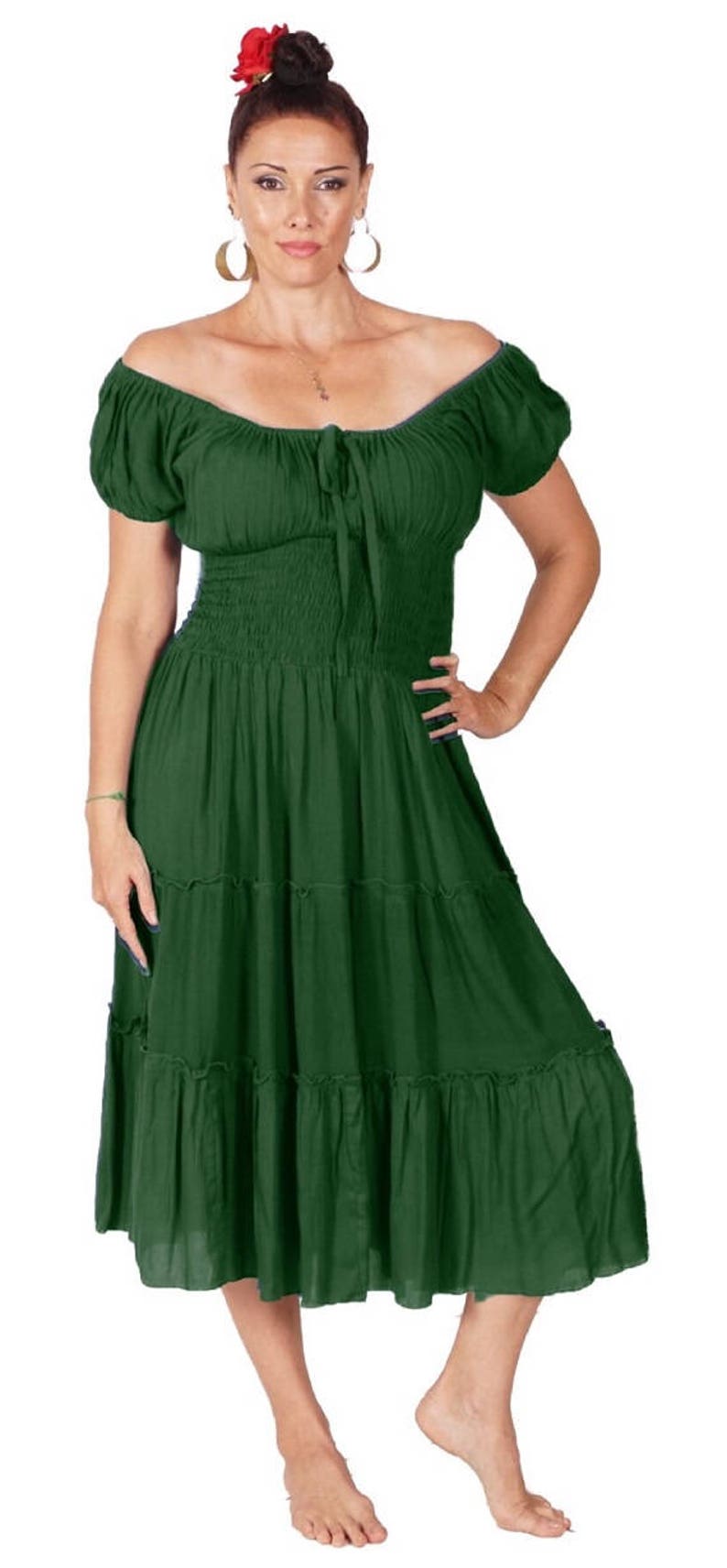 Gypsy Peasant Midi Dress Crinkle Rayon Combination Ligth Etsy