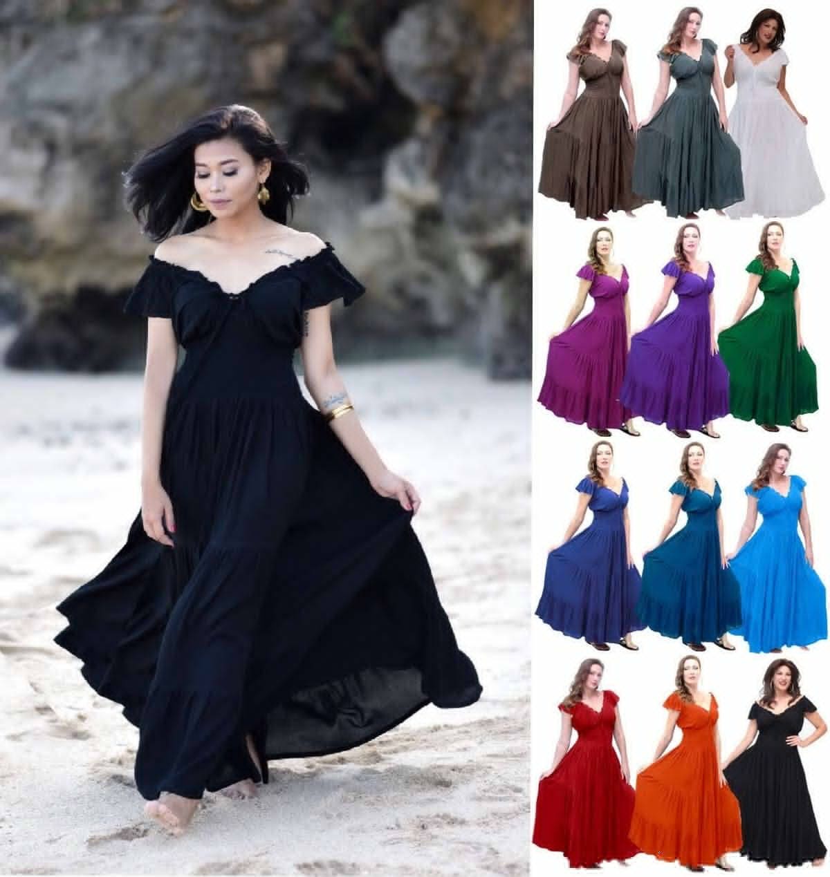 Smocked Maxi Dress Boho Ruffled Tiers 