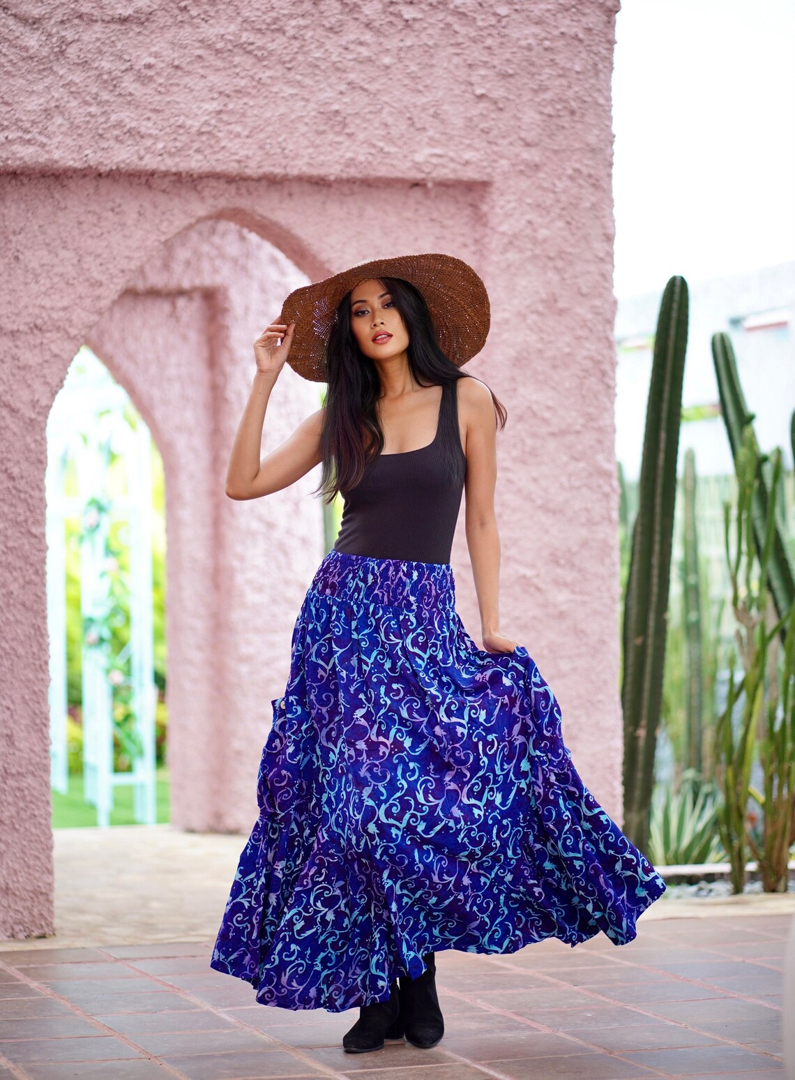 Bohemian Maxi Skirt Skirt Dress Ruffle Pocket Bali Batik Etsy