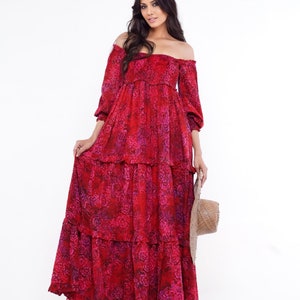 Medieval Dress Boho Batik Maxi Dress Elasticized Empire - Etsy