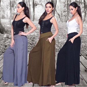 Bohemian Palazzo Pant, Wide Leg, Pockets, Lycra Waist, Vacation, LotusTraders Z552 Plus size Made to Order