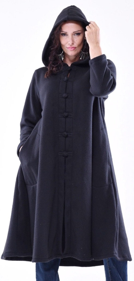 LotusTraders JACKET COAT FLEECE HOODED POCKET MADE TO ORDER WOMENS CHIC Y362