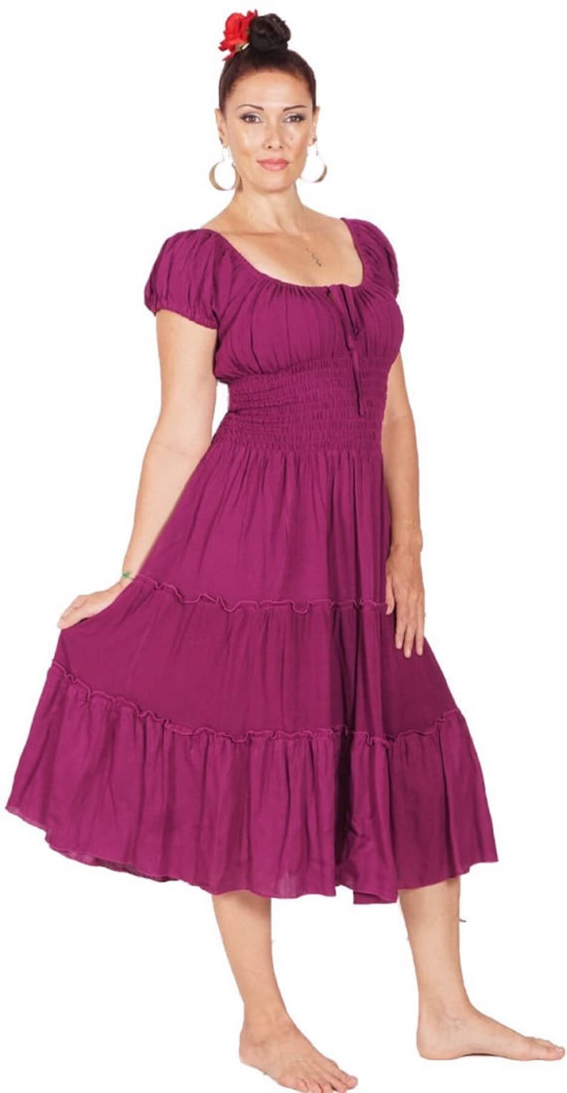 Gypsy Peasant Midi Dress Crinkle Rayon Combination Ligth Etsy