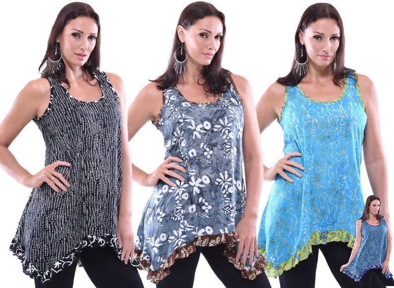 Batik Cami Hippie Tank Top Y632 Made To Order Lotustraders Ruffled A Line Shark Bite Gauzy Scoop Neckline