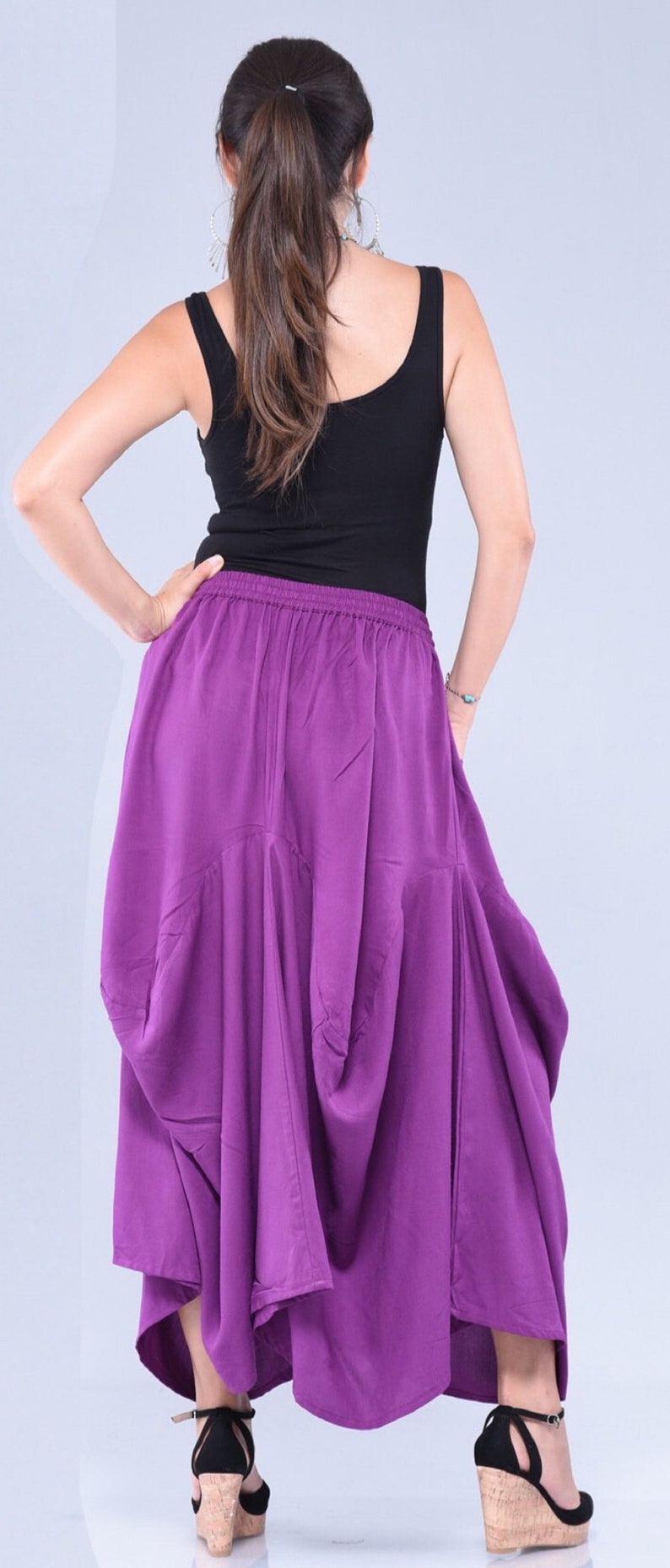 Boho Maxi Draping Skirt Pockets Elastic Waist Vogue Etsy