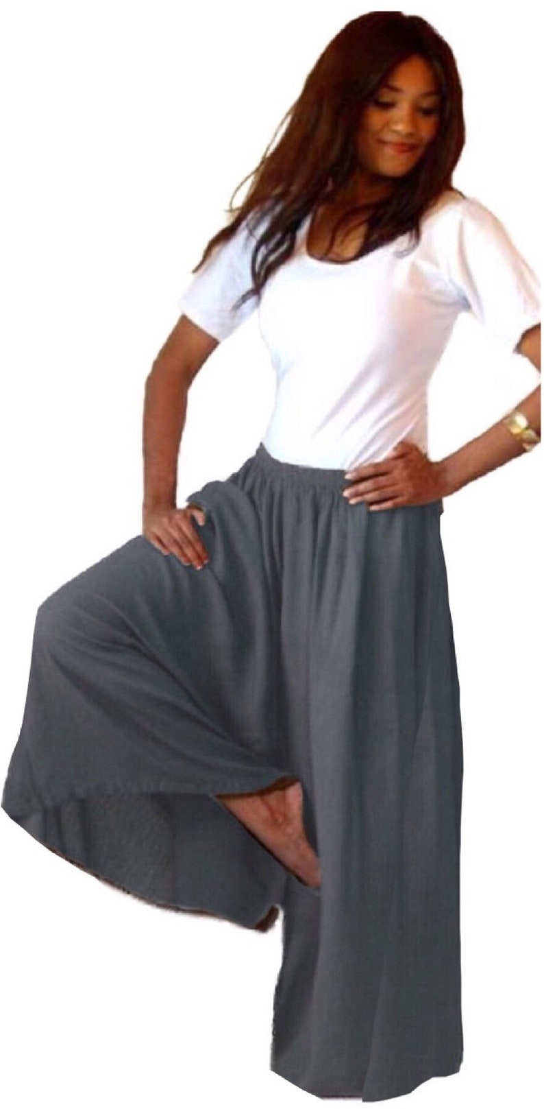 Gaucho Palazzo Pants Boho Split Skirt Wide Leg Elastic Waist | Etsy