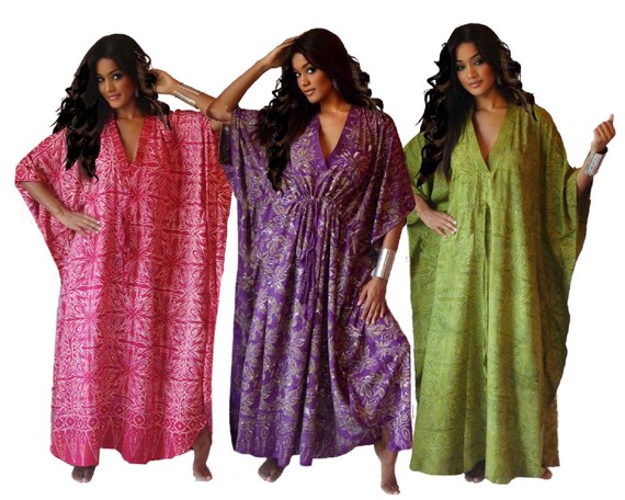 Caftan Tie Front Maxi Kaftan Dress Bali Batik V Neck OSFA - Etsy