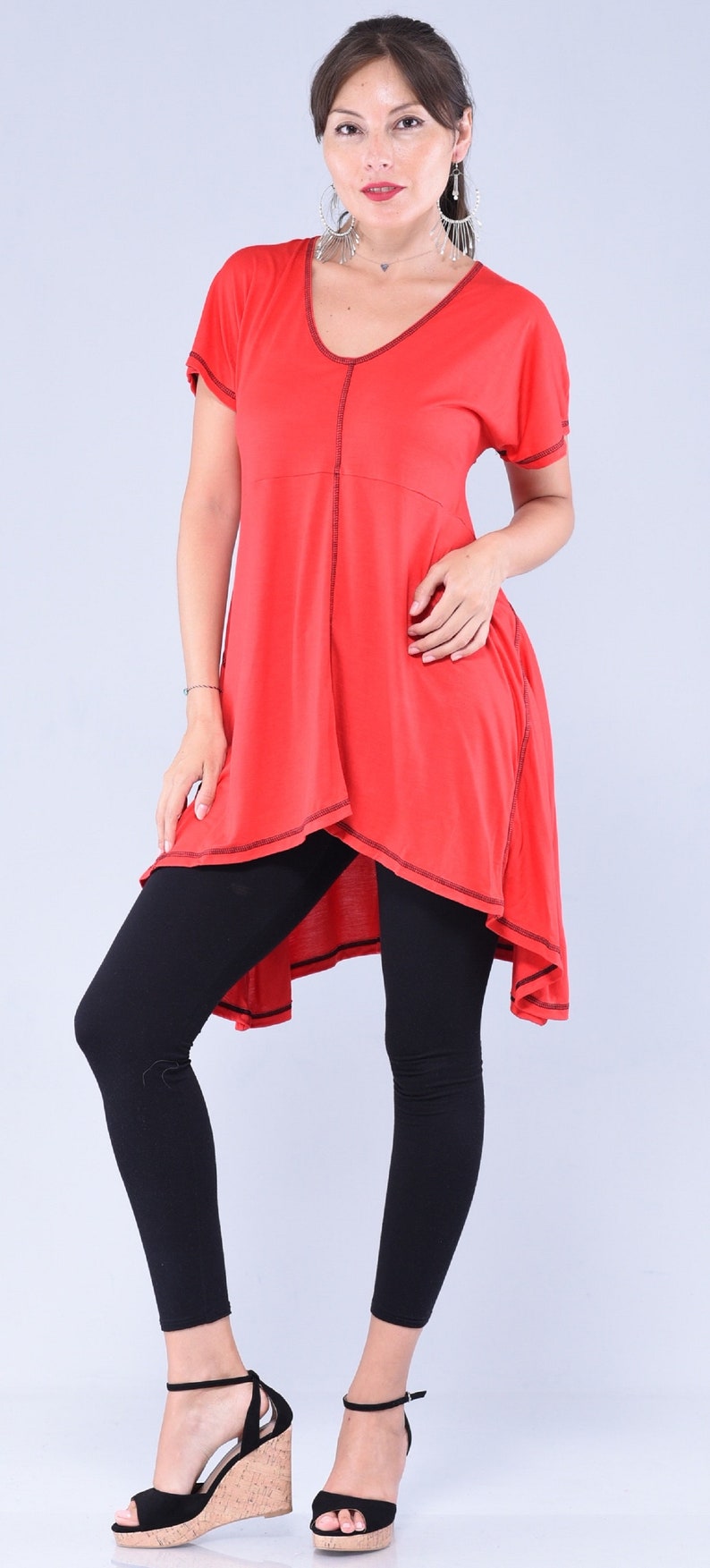A Line Short Sleeve Stretch Rayon Jersey Hippie Blouse Empire Top Made To Order Z897 LotusTraders