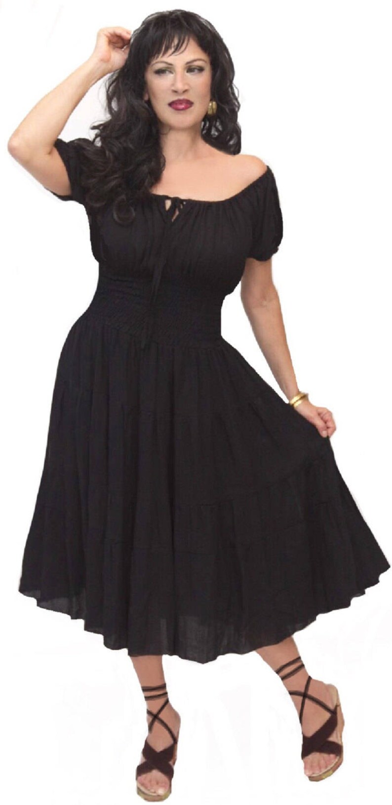 Boho Peasant Dress Smocked Waist Short Puff Sleeve Ruffled Etsy