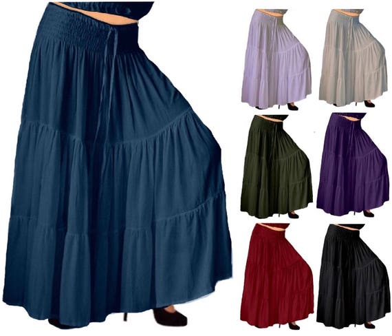 Gypsy Maxi Skirt Peasant Skirt Elastic Waist Ties Crinkle - Etsy