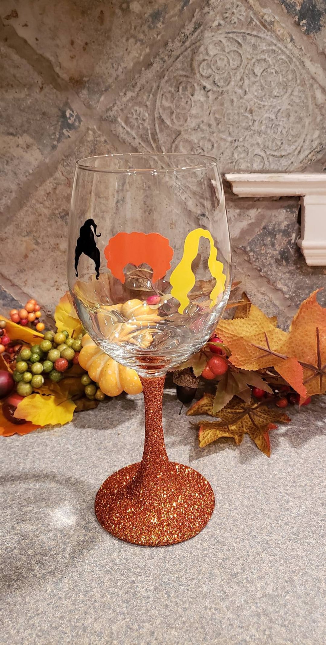 Halloween Wine Glass, Fall Wine Glass, Wine Glass With Glitter, Wine
