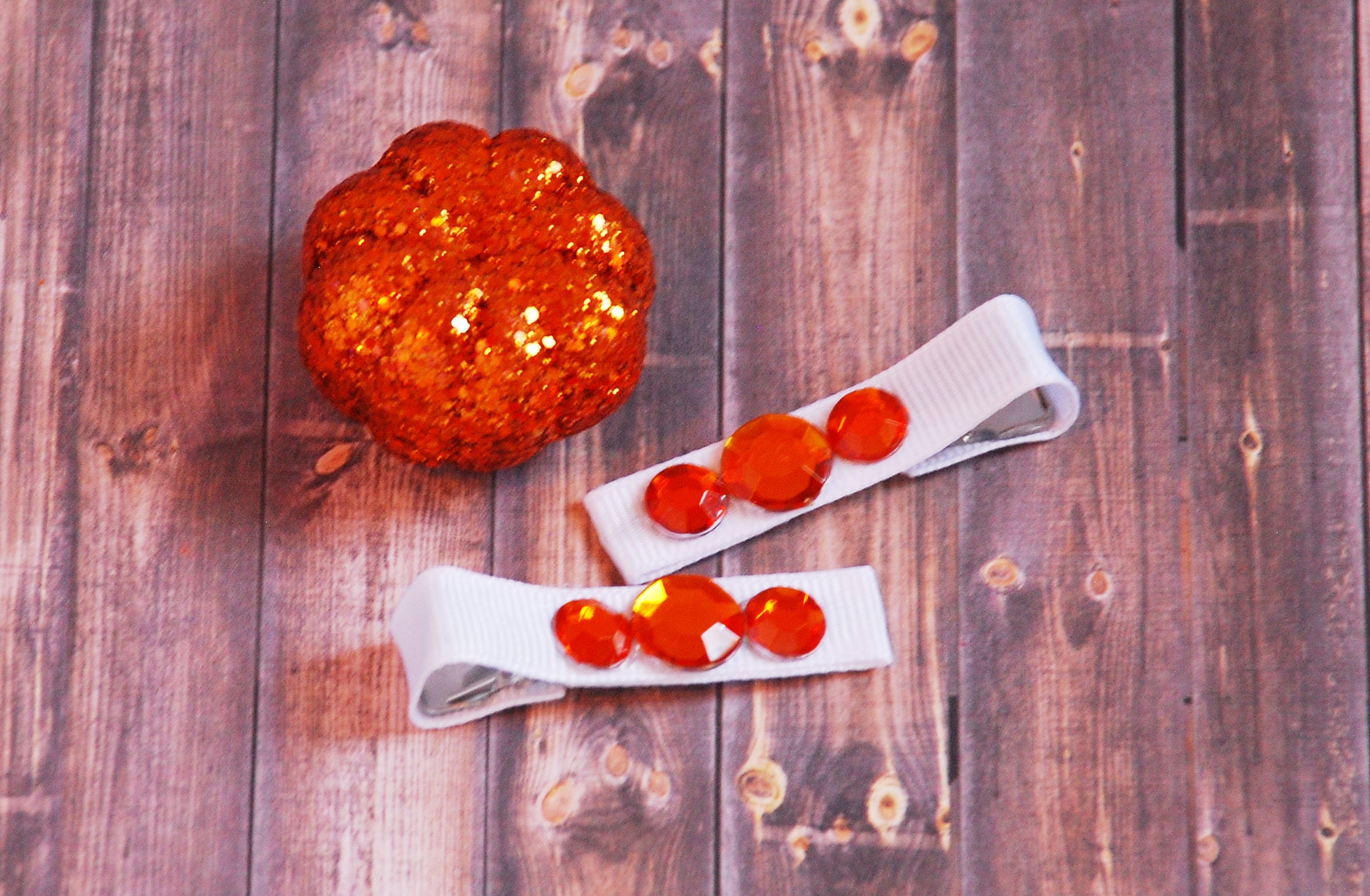 Halloween Ribbon Hair Clips White and Orange Halloween Hair Etsy