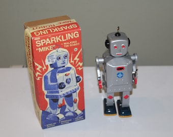 Sparkling "Mike" Classic Wind Up Robot Tin Toy with Original Box by Schylling