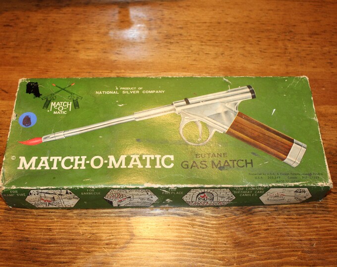 Vintage Gun Match o Matic Gas Match Lighter, 1970s National Silver Co