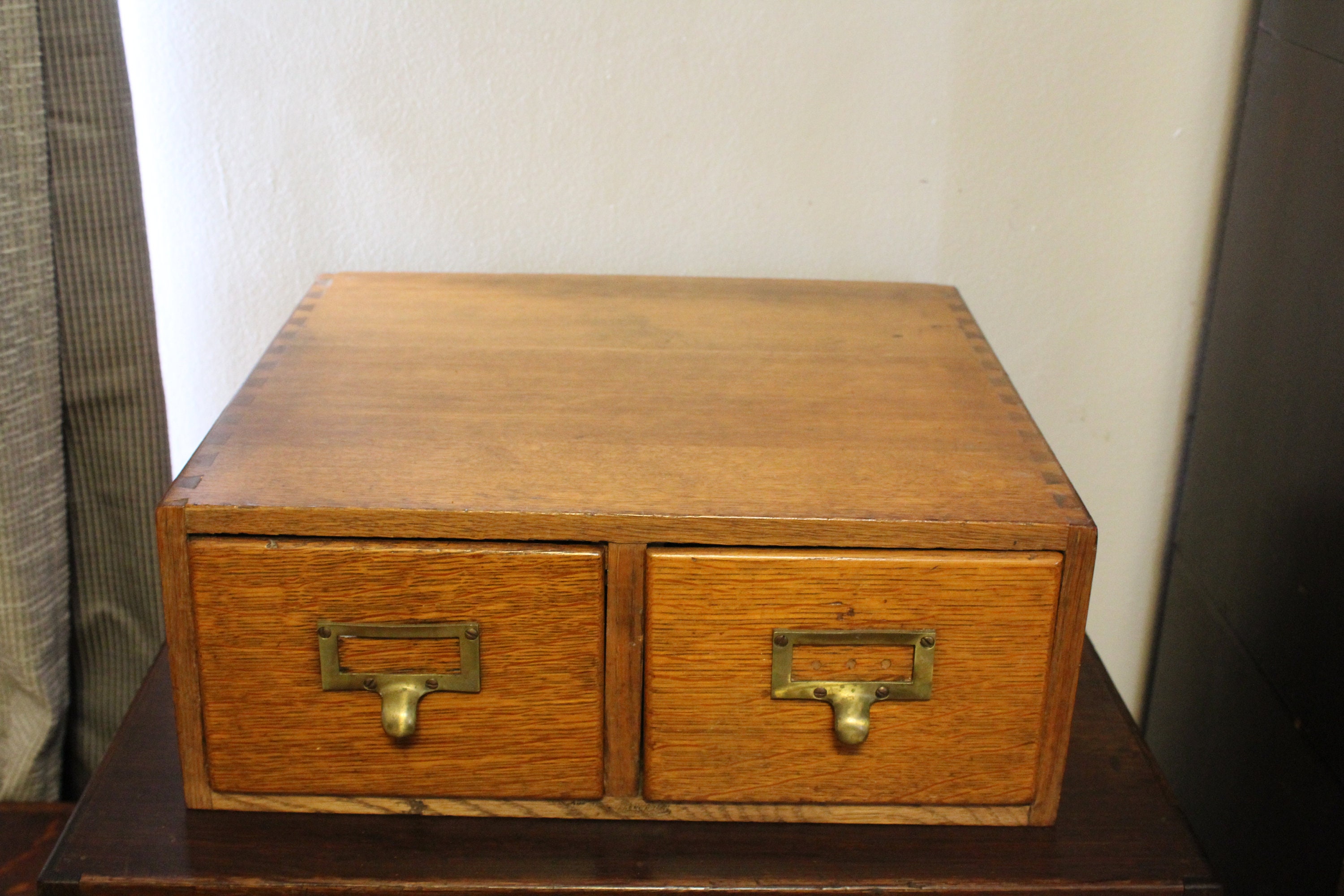 Vintage Wood 2 Drawer Library Card Catalog with Brass Pulls Etsy
