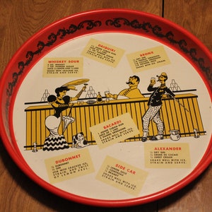 Anchor Hocking Serving Bar Beer Tray 1950s Drink Cocktail Recipes Kitsch MCM
