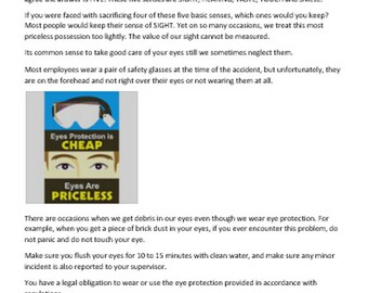 Toolbox Talk on Eyes Are Priceless