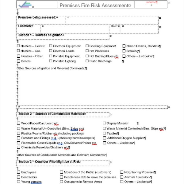 Premises Fire Risk Assessment Template, Word doc, Business Documentation