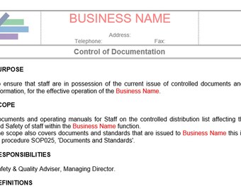 Standard Operating Procedure - Control of Documentation (Word Template)