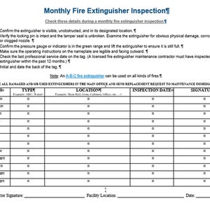 Monthly Fire Extinguishers Checklist and a Self-Inspection Checklist for Portable Fire Extinguishers Templates
