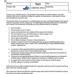 Toolbox Talk sobre espaço confinado