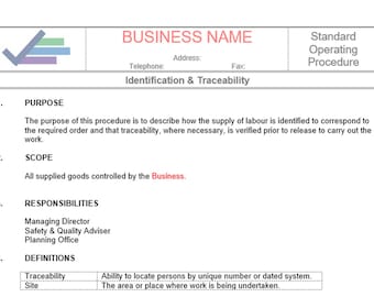 Standard Operating Procedure - Identification & Traceability (Word Template)