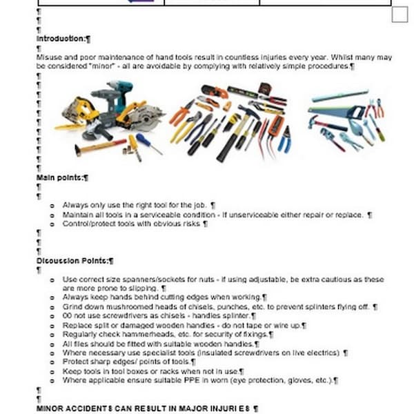 Toolbox Talk on Use of Hand Tools