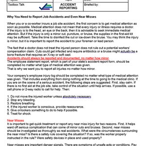 Toolbox Talk sobre relatórios de acidentes, documento do Word