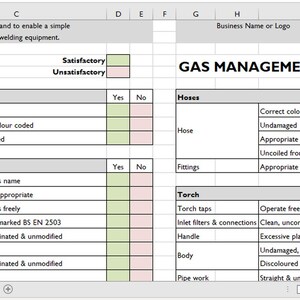 Gas Equipment Checklist | Business Templates | Excel Templates | Gas Equipment Tool | Gas Equipment Register