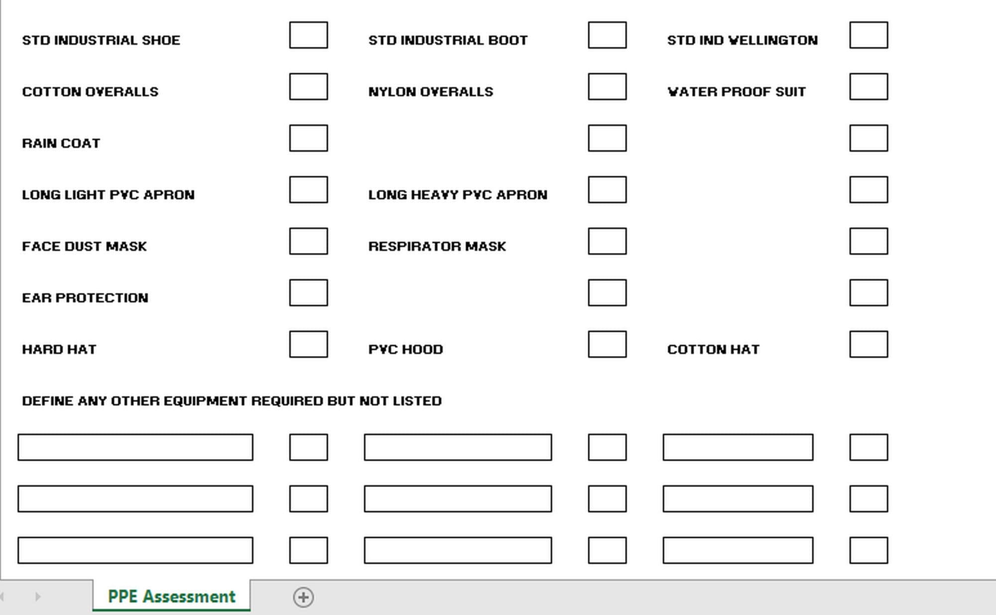 Personal Protective Equipment Assessment, PPE, Excel File, Business