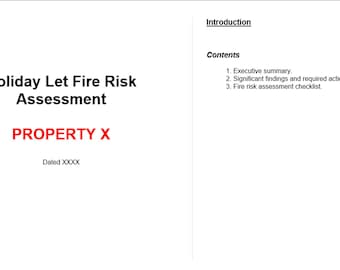 Holiday Lets Fire Risk Assessment Template, Word doc, Tourism Document