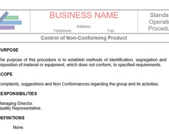 Control of Non-Conforming Product SOP - Word Template