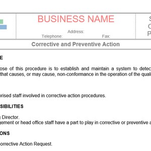 Standard Operating Procedure - Corrigerende en preventieve actie, Business procedure, Word doc, Word Template