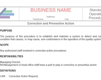 Corrective Action SOP – Business Procedure Word Template