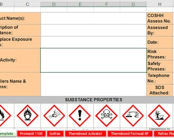 COSHH Assessment Template | Business Templates | Excel Templates | COSHH Management Tool | COSHH Register